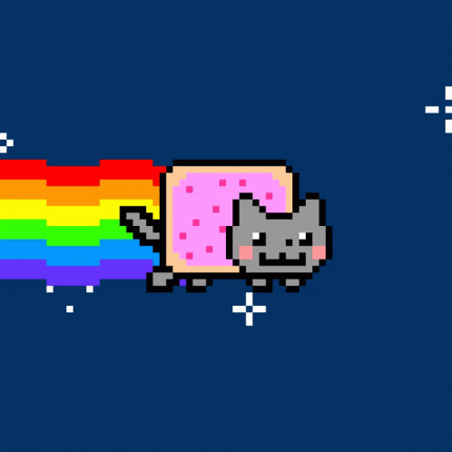 Silly image of a space cat throwing rainbows down its ass
